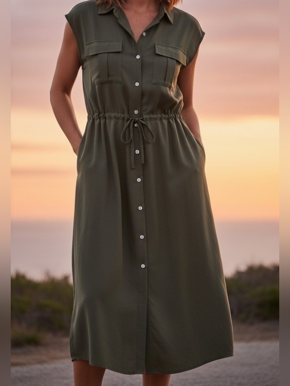 Old Navy Waist Defined Utility Midi Shirt Dress XLP